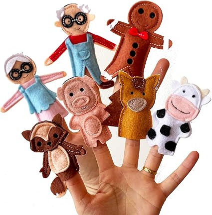 Gingerbread Puppet Set for Storytelling, Handmade Finger Puppets with Soft Felt for Children