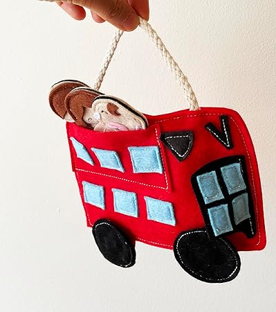 Nursery Rhyme" The Wheels on the Bus " Finger Puppet Play Set - Detachable Wheels, Open-and-Shut Door, 3 Finger Puppets Mummy Dadday and Baby with a Bus Bag