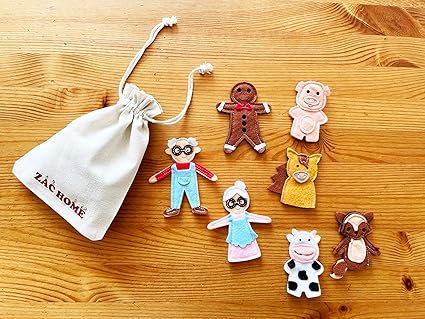 Gingerbread Puppet Set for Storytelling, Handmade Finger Puppets with Soft Felt for Children