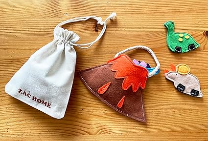Dinosaur Finger Puppet Set with Volcano Bag Toddler Play Set - Pack of 5 dinosaurs