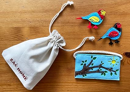 Finger Puppet Two Little Dicky Birds with beautifully made Tree Branch Bag, Colorful finger Puppet for Creative Play