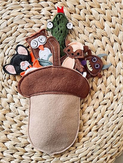 Woodland Animal Nursery Rhyme Owl/Snake/fox/MouMouse/the Brown Monster Finger Puppet Set with bag