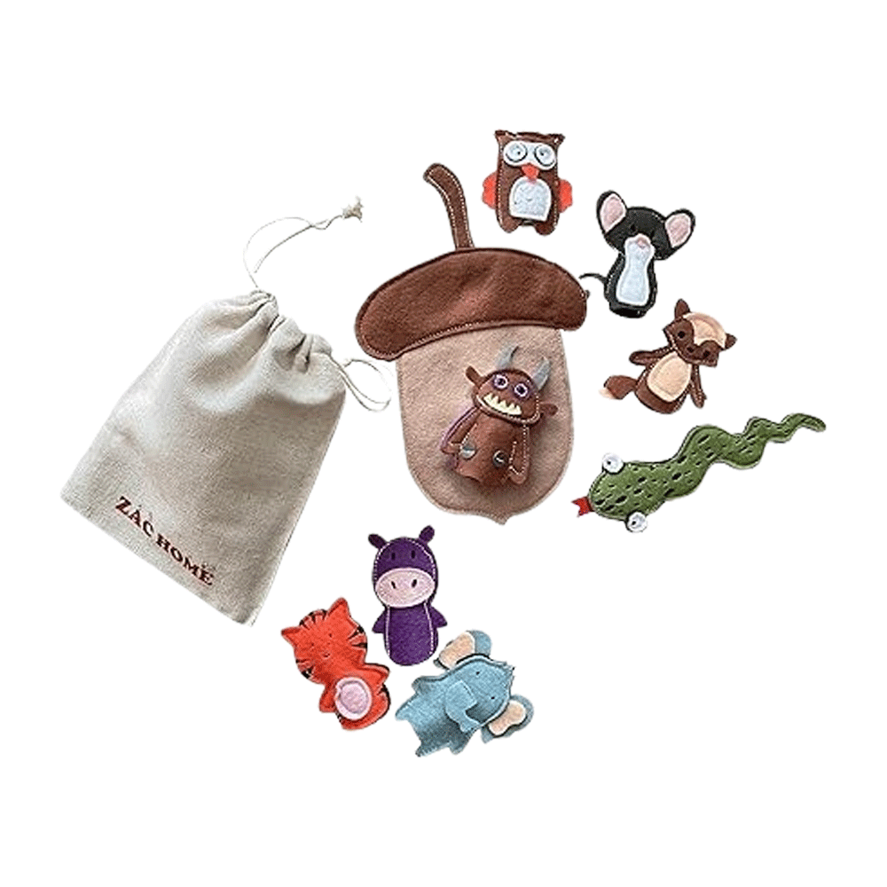 Woodland Animal Nursery Rhyme Owl/Snake/fox/MouMouse/the Brown Monster Finger Puppet Set with bag