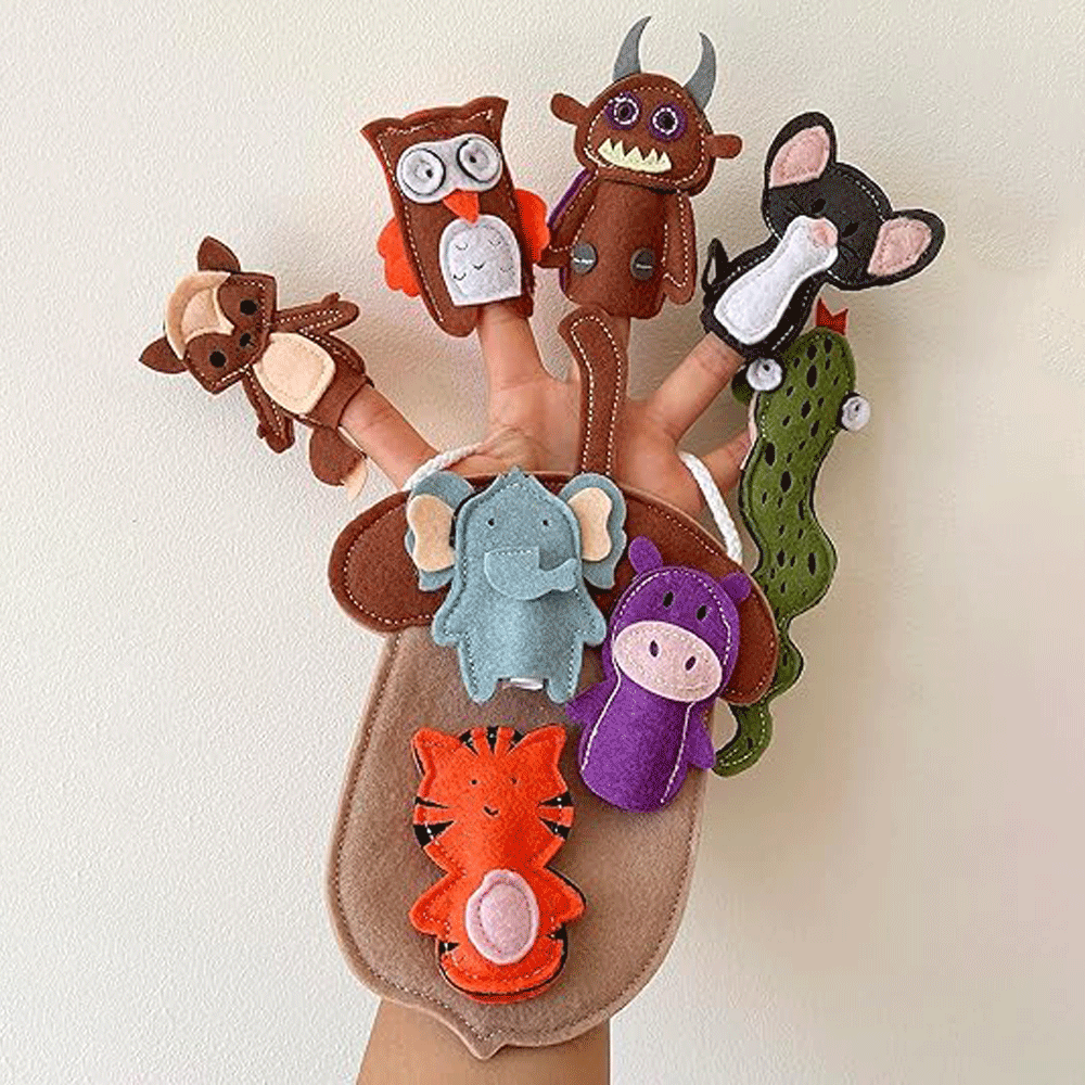 Woodland Animal Nursery Rhyme Owl/Snake/fox/MouMouse/the Brown Monster Finger Puppet Set with bag