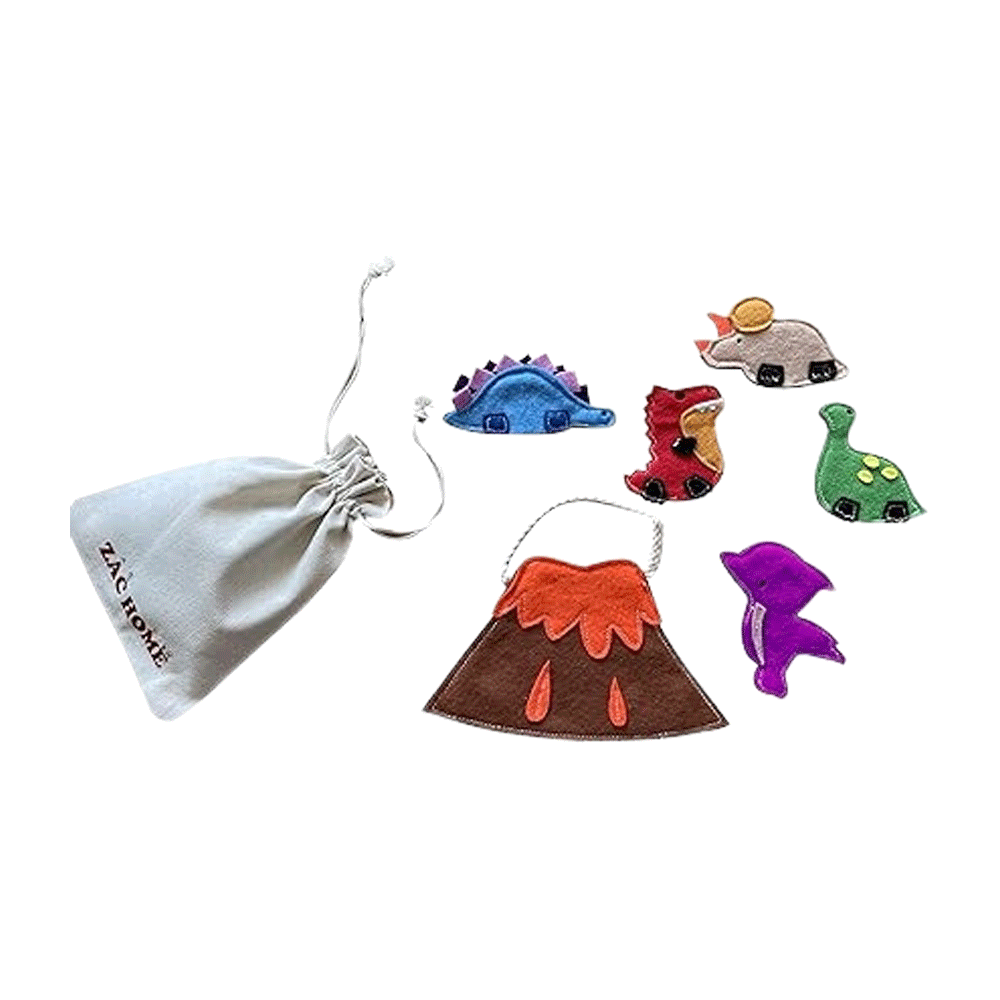 Dinosaur Finger Puppet Set with Volcano Bag Toddler Play Set - Pack of 5 dinosaurs