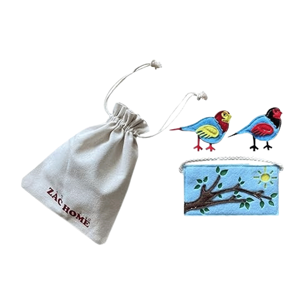 Finger Puppet Two Little Dicky Birds with beautifully made Tree Branch Bag, Colorful finger Puppet for Creative Play