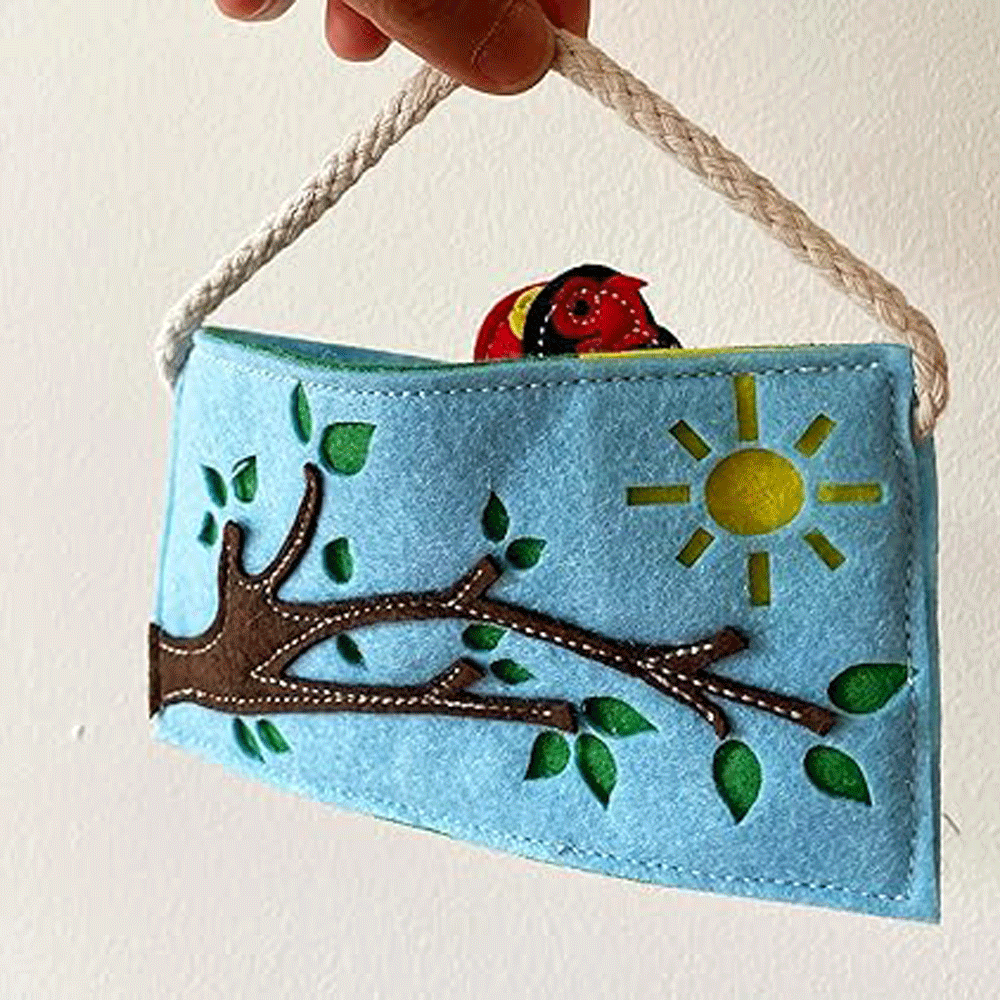 Finger Puppet Two Little Dicky Birds with beautifully made Tree Branch Bag, Colorful finger Puppet for Creative Play