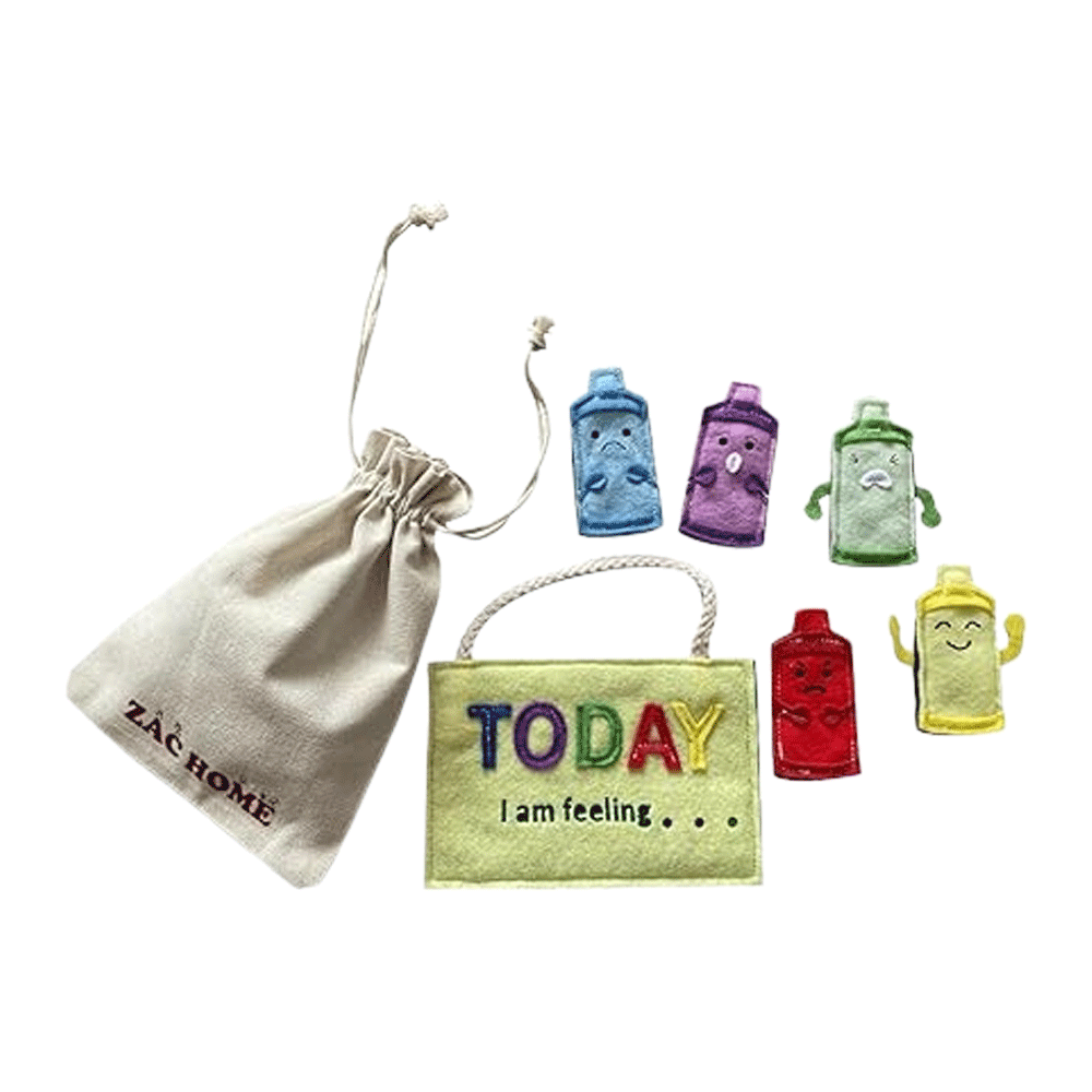 Emotion Feeling Family: 5 Emotions Finger Puppet Set with Bag - Happy, Sad, Angry, Surprised, Scared for emotional awareness and expression
