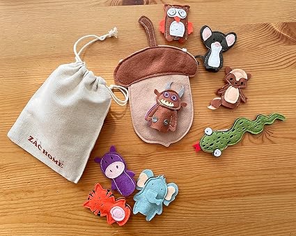 Woodland Animal Nursery Rhyme Owl/Snake/fox/MouMouse/the Brown Monster Finger Puppet Set with bag