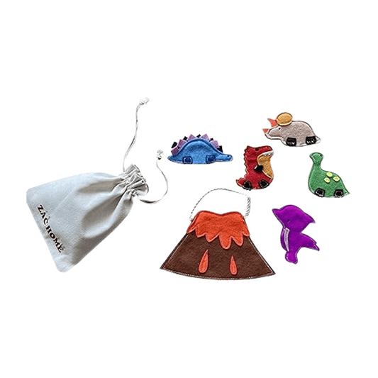 Dinosaur Finger Puppet Set with Volcano Bag Toddler Play Set - Pack of 5 dinosaurs