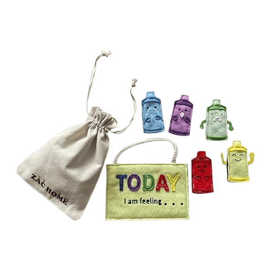 Emotion Feeling Family: 5 Emotions Finger Puppet Set with Bag - Happy, Sad, Angry, Surprised, Scared for emotional awareness and expression