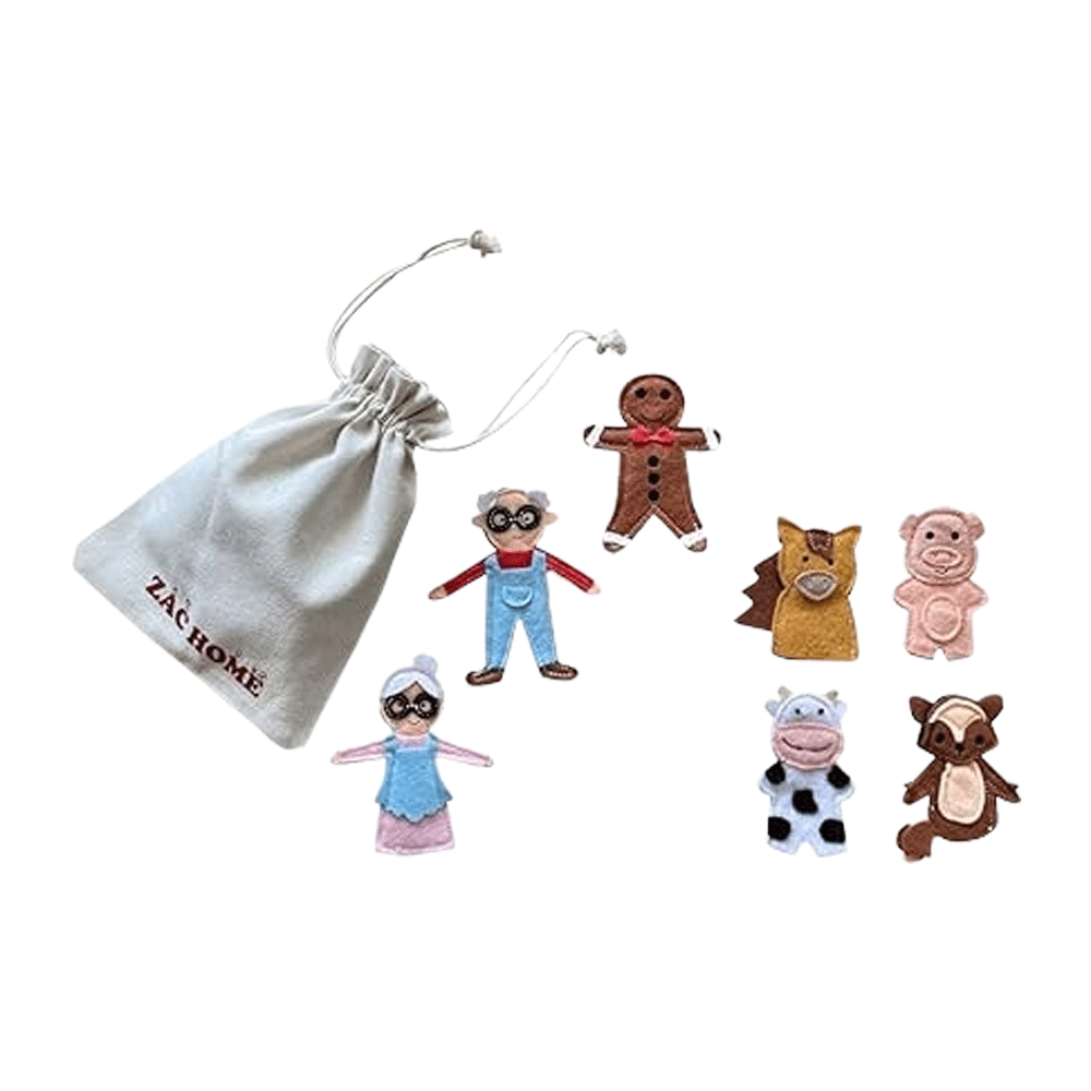Gingerbread Puppet Set for Storytelling, Handmade Finger Puppets with Soft Felt for Children