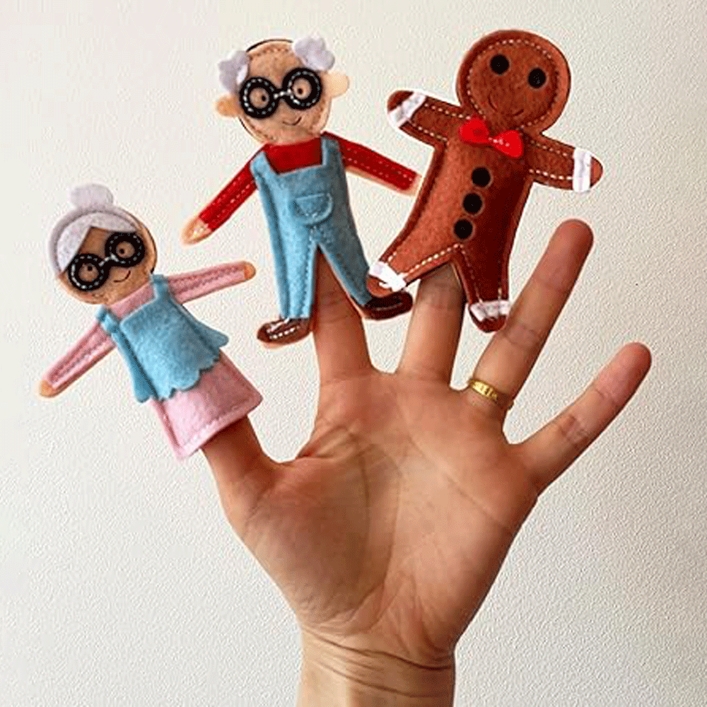 Gingerbread Puppet Set for Storytelling, Handmade Finger Puppets with Soft Felt for Children