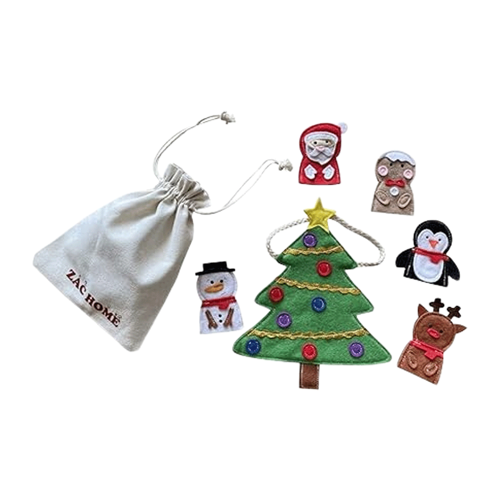 Christmas Felt Finger Puppets Set, Santa, Reindeer and Christmas Tree, Handmade Decorations for Kids