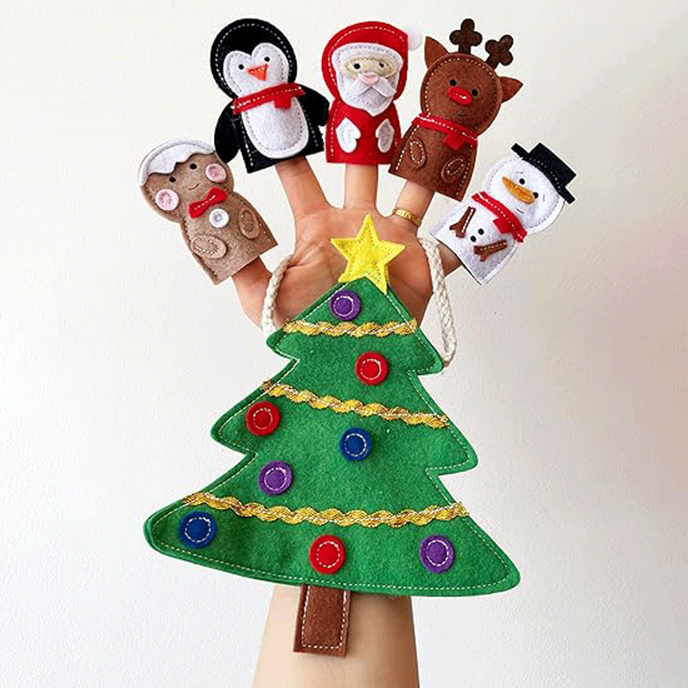 Christmas Felt Finger Puppets Set, Santa, Reindeer and Christmas Tree, Handmade Decorations for Kids